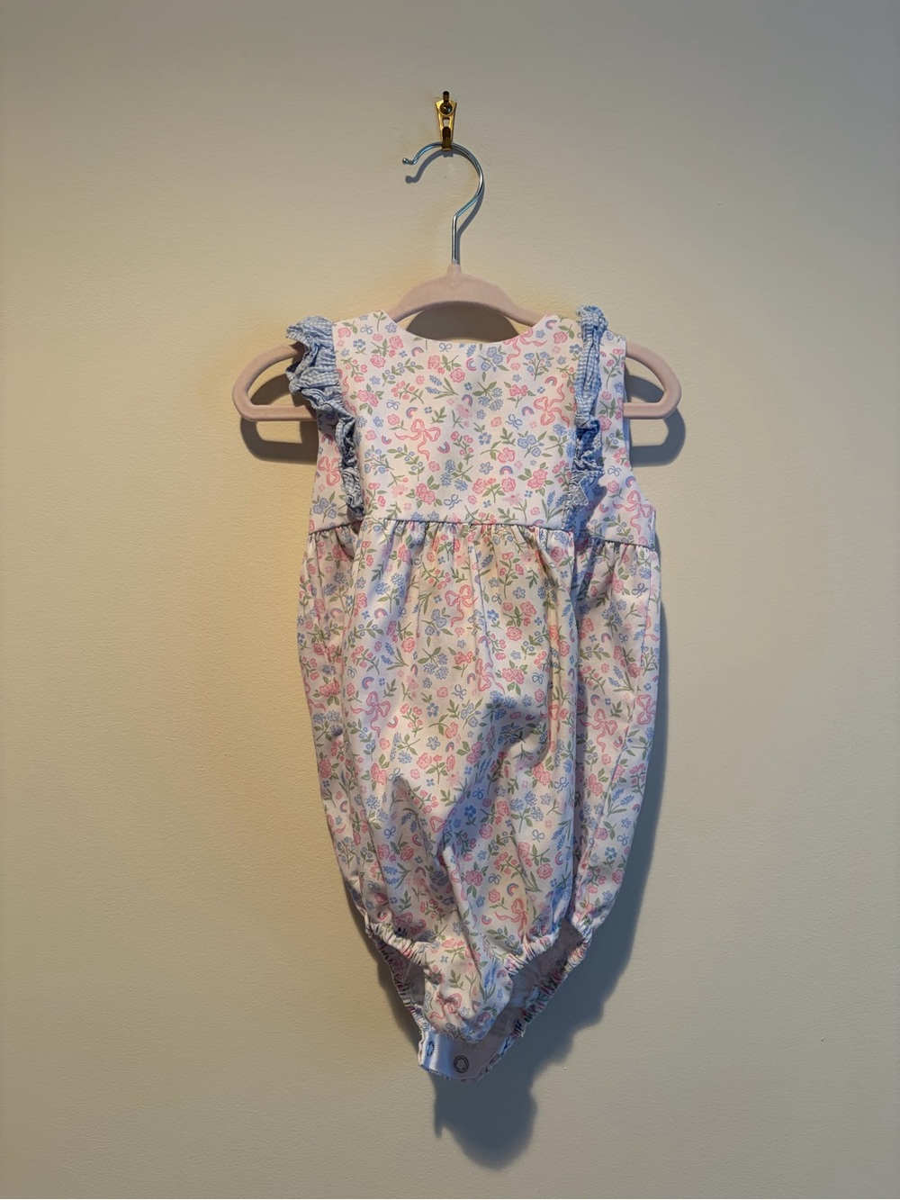 Baby Girls Floral Bubble Romper - Pink & Blue